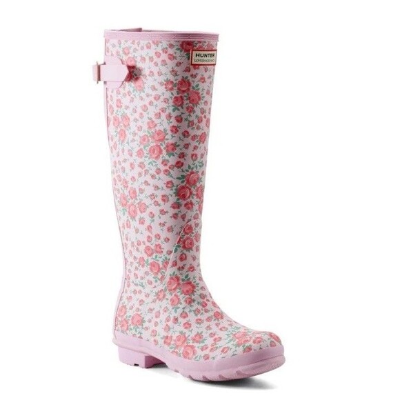 Hunter x LoveShackFancy WomenBack Adjustable Tall Rose HeartRain Boots 7 In Hand - Picture 2 of 3